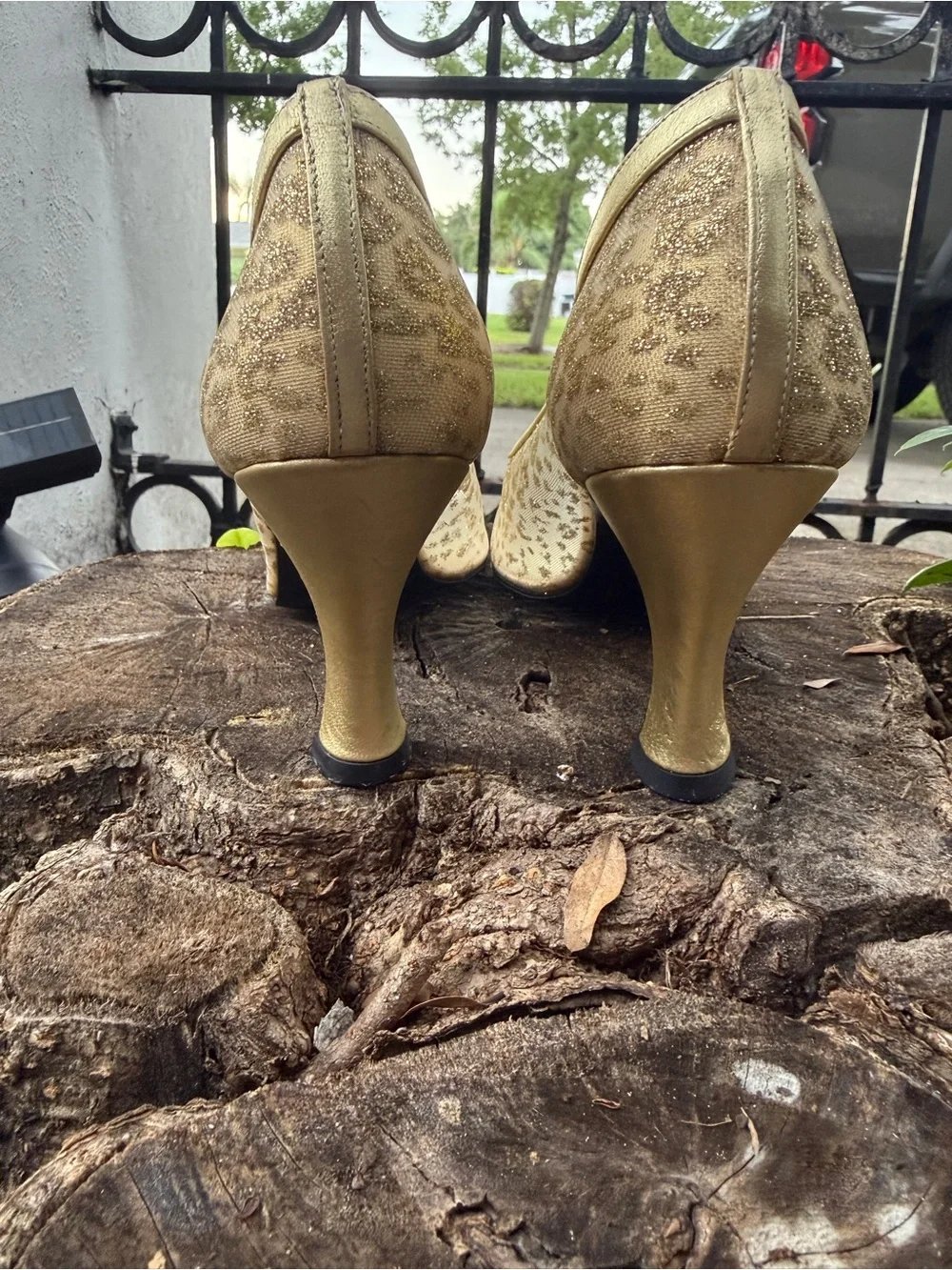 Stuart Weitzman Vintage Gold Pointed Toe Heels